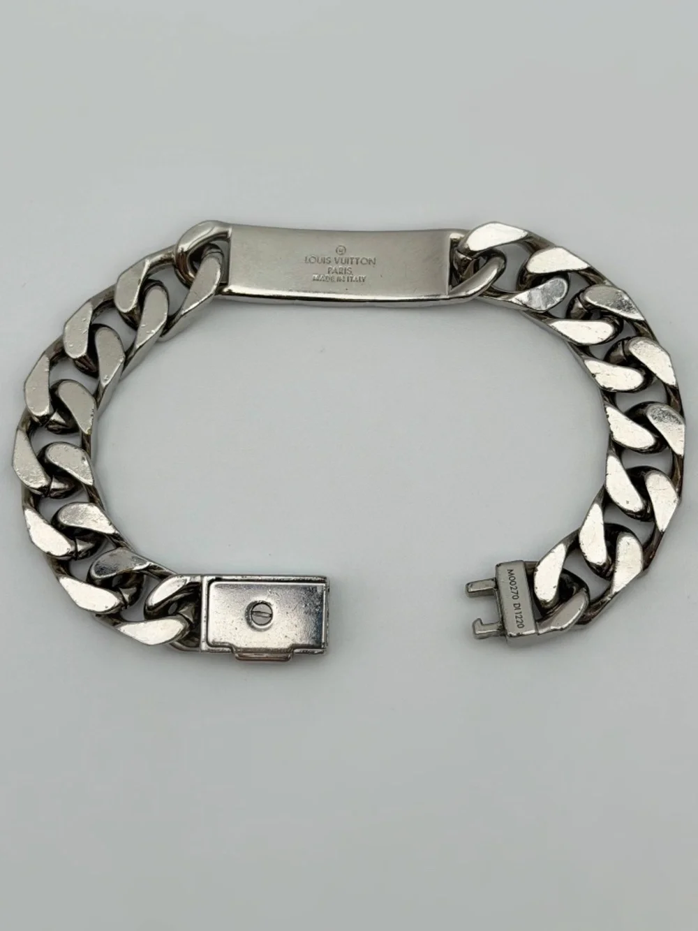 Authentic Louis Vuitton Logo Monogram Chain Bracelet Silver tone Italy M00270
